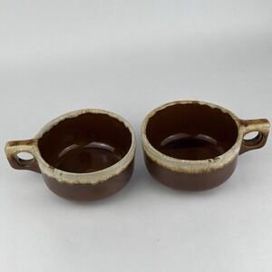 Ovenproof USA Brown Drip Soup Mugs with Handle Set of Two | Vintage